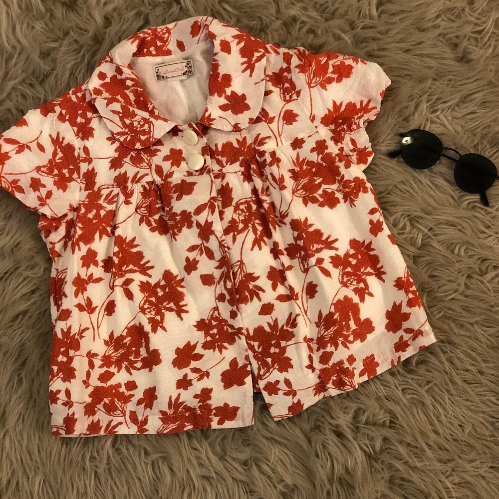 PRICE DROP! Orange Floral Botton Up Short Sleeve